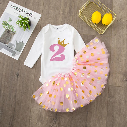 Fantasia de 1º Aniversário para Bebê Menina – Conjunto com Vestido para Festa de Aniversário