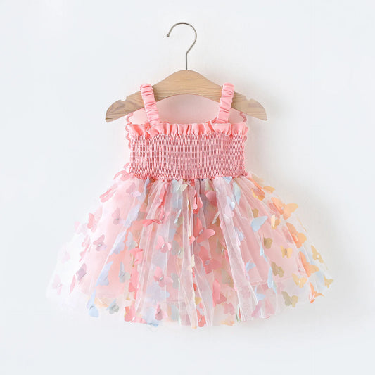 Vestido de princesa para festa de aniversário com alça, bordado de borboleta