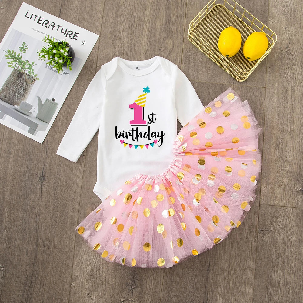 Fantasia de 1º Aniversário para Bebê Menina – Conjunto com Vestido para Festa de Aniversário