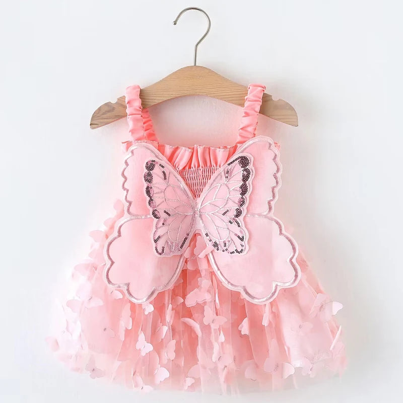 Vestido de princesa para festa de aniversário com alça, bordado de borboleta