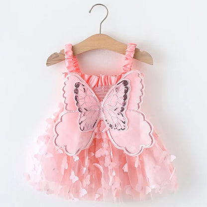 Vestido de princesa para festa de aniversário com alça, bordado de borboleta