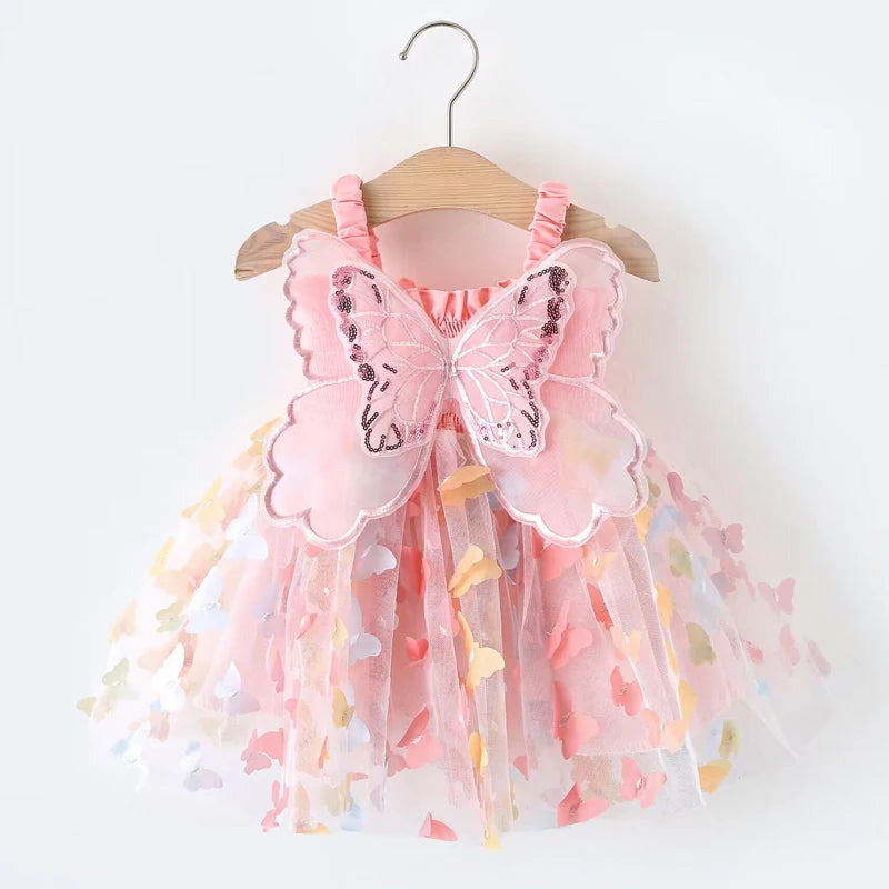 Vestido de princesa para festa de aniversário com alça, bordado de borboleta